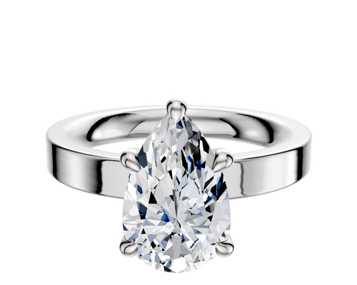 18K White Gold 4 Prong Hidden Halo Classic Flat 3.0mm Engagement Ring
