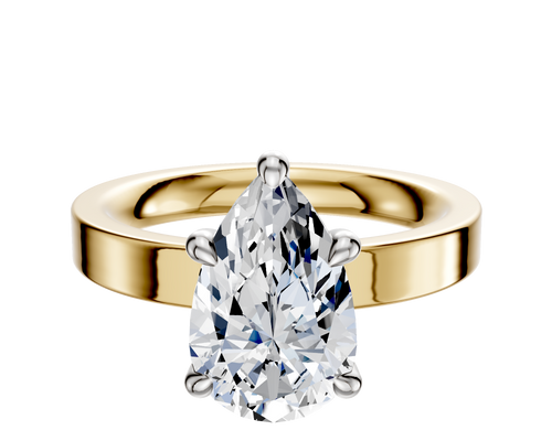 18K Two Tone 4 Prong Hidden Halo Classic Flat 3.0mm Engagement Ring