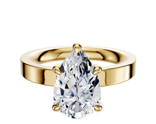 18K Yellow Gold 4 Prong Hidden Halo Classic Flat 3.0mm Engagement Ring