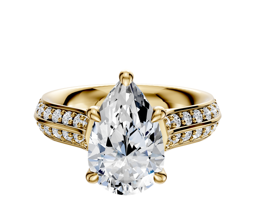 14K Yellow Gold 4 Prong Hidden Halo Cathedral Knife Edge 1-Row-Pave 2.5mm Engagement Ring