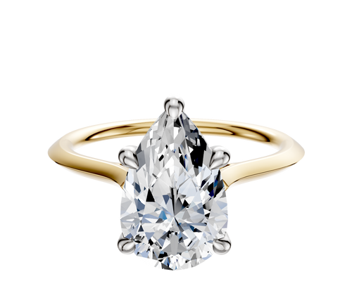 18K Two Tone 4 Prong Hidden Halo Cathedral Knife Edge 1.5mm Engagement Ring