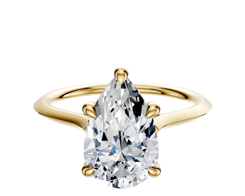 14K Yellow Gold 4 Prong Hidden Halo Cathedral Knife Edge 1.5mm Engagement Ring