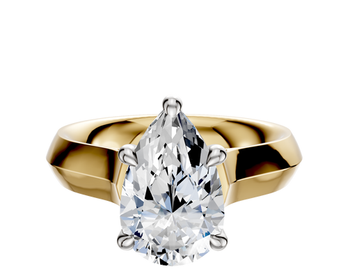 18K Two Tone 4 Prong Hidden Halo Cathedral Knife Edge 4.0mm Engagement Ring