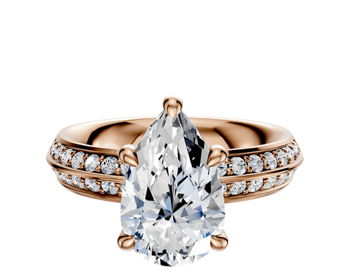 18K Rose Gold 4 Prong Hidden Halo Classic Knife Edge 1-Row-Pave 2.5mm Engagement Ring