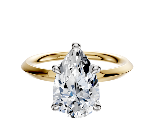 18K Two Tone 4 Prong Hidden Halo Classic Knife Edge 2.0mm Engagement Ring