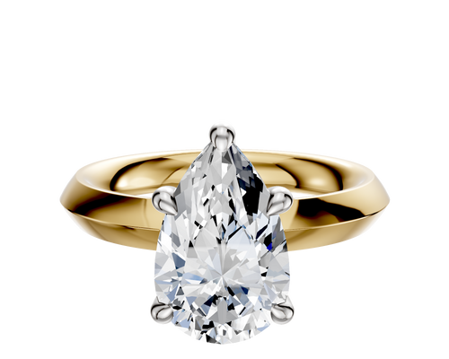 14K Two Tone 4 Prong Hidden Halo Classic Knife Edge 3.0mm Engagement Ring