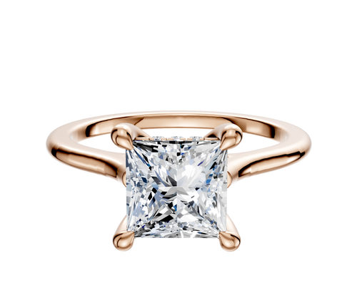 14K Rose Gold 4 Prong Hidden Halo Cathedral Dome 1.5mm Engagement Ring