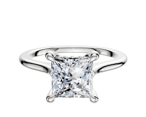 18K White Gold 4 Prong Hidden Halo Cathedral Dome 1.5mm Engagement Ring