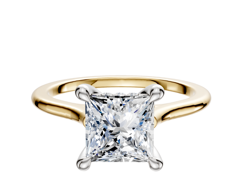 18K Two Tone 4 Prong Hidden Halo Cathedral Dome 1.5mm Engagement Ring