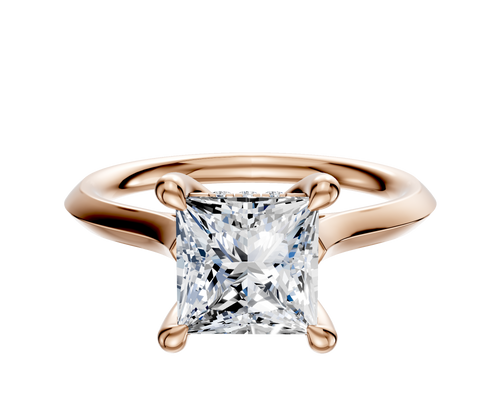 14K Rose Gold 4 Prong Hidden Halo Cathedral Knife Edge 2.0mm Engagement Ring