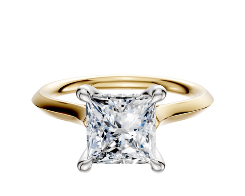 14K Two Tone 4 Prong Hidden Halo Cathedral Knife Edge 2.0mm Engagement Ring