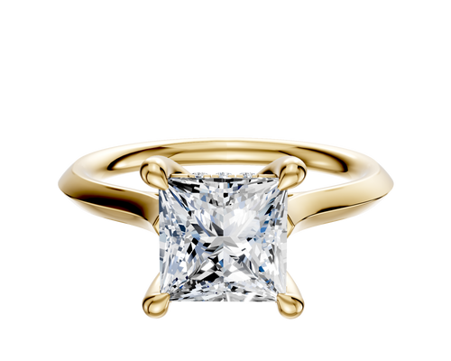 14K Yellow Gold 4 Prong Hidden Halo Cathedral Knife Edge 2.0mm Engagement Ring