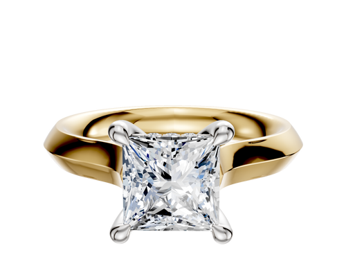 14K Two Tone 4 Prong Hidden Halo Cathedral Knife Edge 3.0mm Engagement Ring