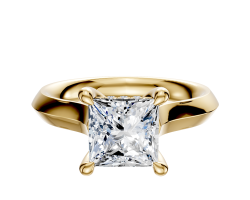 14K Yellow Gold 4 Prong Hidden Halo Cathedral Knife Edge 3.0mm Engagement Ring