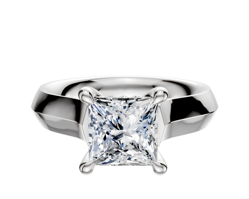14K White Gold 4 Prong Hidden Halo Cathedral Knife Edge 4.0mm Engagement Ring