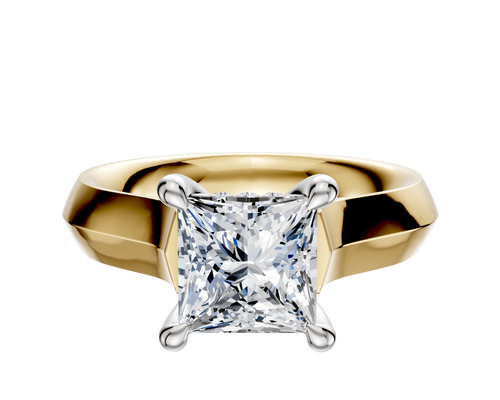 14K Two Tone 4 Prong Hidden Halo Cathedral Knife Edge 4.0mm Engagement Ring