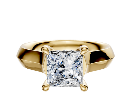 14K Yellow Gold 4 Prong Hidden Halo Cathedral Knife Edge 4.0mm Engagement Ring