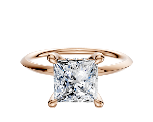 14K Rose Gold 4 Prong Hidden Halo Classic Knife Edge 1.5mm Engagement Ring