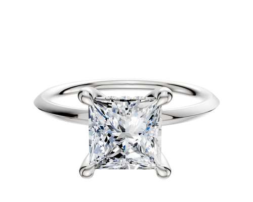 14K White Gold 4 Prong Hidden Halo Classic Knife Edge 1.5mm Engagement Ring
