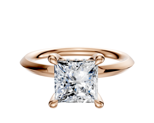 14K Rose Gold 4 Prong Hidden Halo Classic Knife Edge 2.0mm Engagement Ring