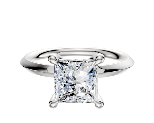 14K White Gold 4 Prong Hidden Halo Classic Knife Edge 2.0mm Engagement Ring