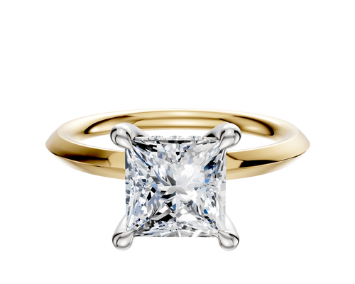 14K Two Tone 4 Prong Hidden Halo Classic Knife Edge 2.0mm Engagement Ring