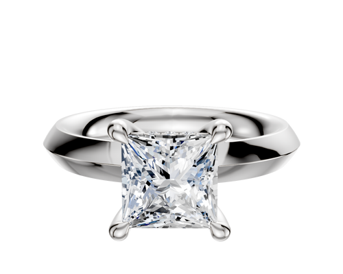 14K White Gold 4 Prong Hidden Halo Classic Knife Edge 3.0mm Engagement Ring