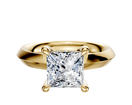 14K Yellow Gold 4 Prong Hidden Halo Classic Knife Edge 3.0mm Engagement Ring