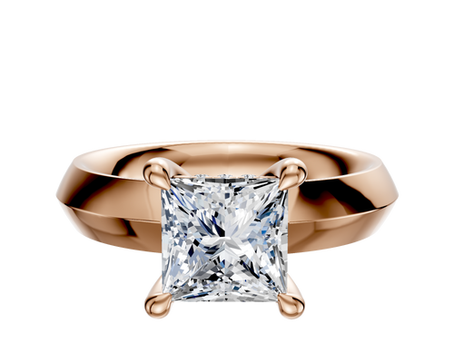 14K Rose Gold 4 Prong Hidden Halo Classic Knife Edge 4.0mm Engagement Ring