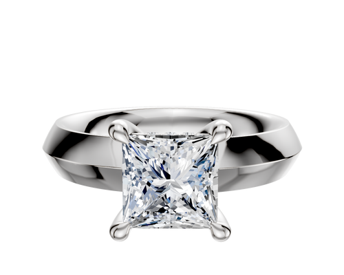 14K White Gold 4 Prong Hidden Halo Classic Knife Edge 4.0mm Engagement Ring