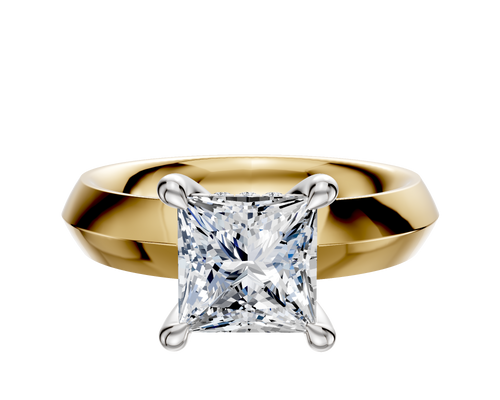 14K Two Tone 4 Prong Hidden Halo Classic Knife Edge 4.0mm Engagement Ring