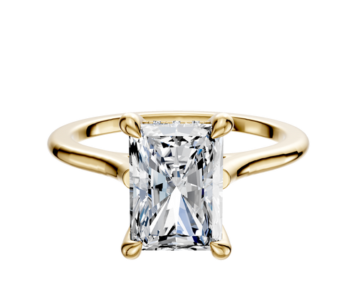 14K Yellow Gold 4 Prong Hidden Halo Cathedral Dome 1.5mm Engagement Ring