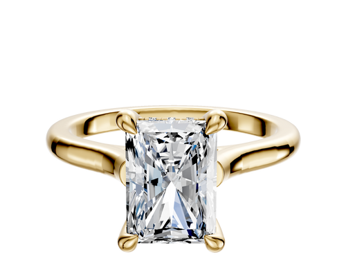 14K Yellow Gold 4 Prong Hidden Halo Cathedral Dome 2.0mm Engagement Ring