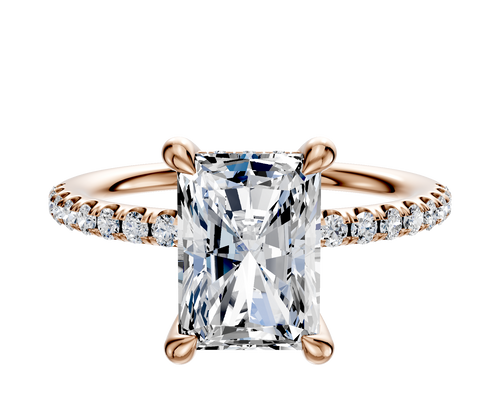 14K Rose Gold 4 Prong Hidden Halo Classic Dome 1-Row-Pave 2.5mm Engagement Ring