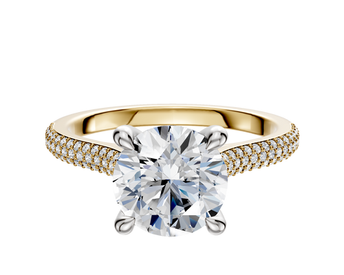 14K Two Tone 4 Prong Hidden Halo Cathedral Dome 3-Row-Pave 2.0mm Engagement Ring