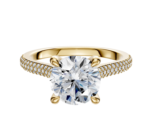 18K Yellow Gold 4 Prong Hidden Halo Cathedral Dome 3-Row-Pave 2.0mm Engagement Ring