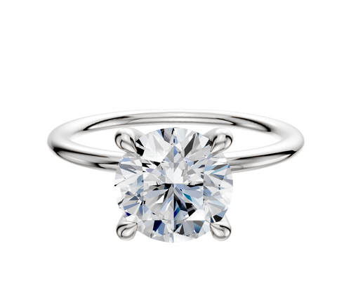 18K White Gold 4 Prong Hidden Halo Classic Dome 1.5mm Engagement Ring