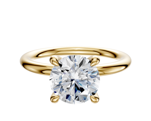 18K Yellow Gold 4 Prong Hidden Halo Classic Dome 2.0mm Engagement Ring
