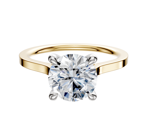 18K Two Tone 4 Prong Hidden Halo Cathedral Flat 1.5mm Engagement Ring