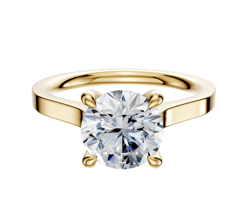 18K Yellow Gold 4 Prong Hidden Halo Cathedral Flat 2.0mm Engagement Ring
