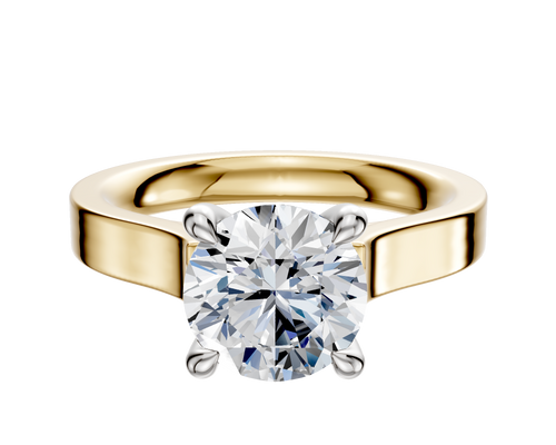 14K Two Tone 4 Prong Hidden Halo Cathedral Flat 3.0mm Engagement Ring