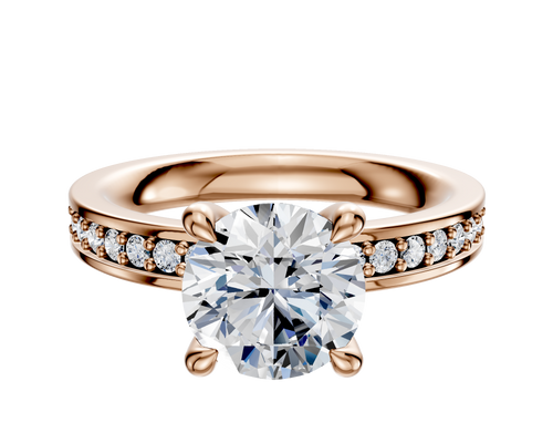 14K Rose Gold 4 Prong Hidden Halo Classic Flat 1-Row-Pave 2.5mm Engagement Ring