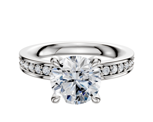 14K White Gold 4 Prong Hidden Halo Classic Flat 1-Row-Pave 2.5mm Engagement Ring