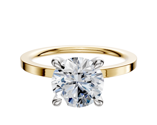 14K Two Tone 4 Prong Hidden Halo Classic Flat 1.5mm Engagement Ring