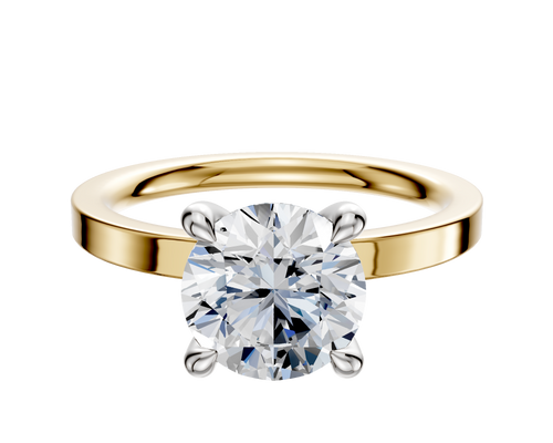 14K Two Tone 4 Prong Hidden Halo Classic Flat 2.0mm Engagement Ring