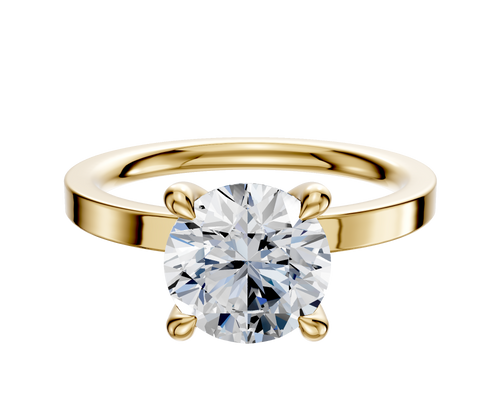 14K Yellow Gold 4 Prong Hidden Halo Classic Flat 2.0mm Engagement Ring