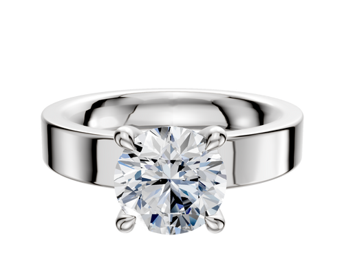 14K White Gold 4 Prong Hidden Halo Classic Flat 4.0mm Engagement Ring