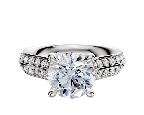 14K White Gold 4 Prong Hidden Halo Cathedral Knife Edge 1-Row-Pave 2.5mm Engagement Ring