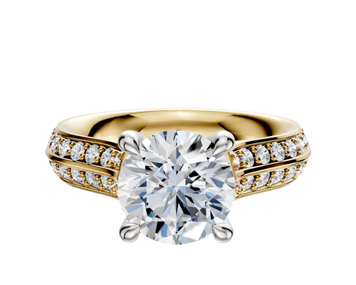 18K Two Tone 4 Prong Hidden Halo Cathedral Knife Edge 1-Row-Pave 2.5mm Engagement Ring