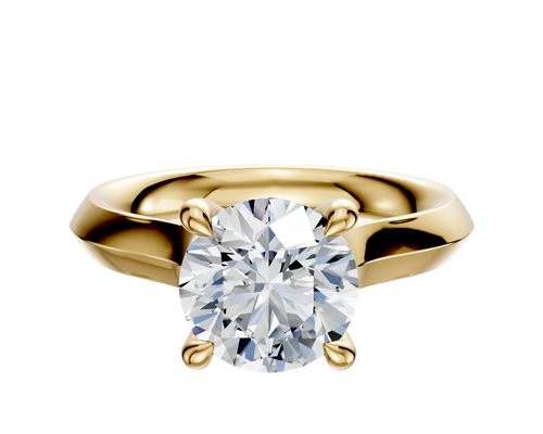 18K Yellow Gold 4 Prong Hidden Halo Cathedral Knife Edge 3.0mm Engagement Ring
